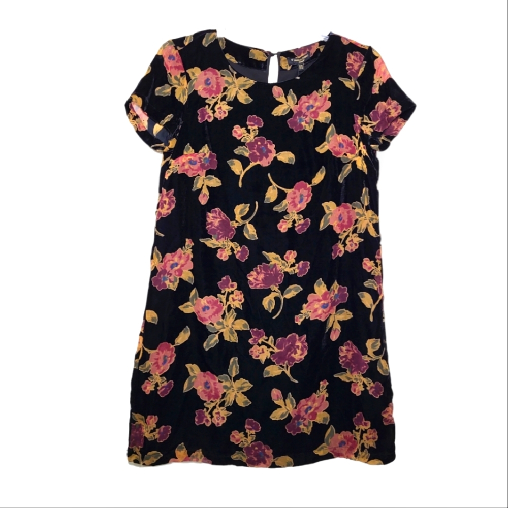 Massimo Fabbro Italy Velvet Black Floral Shift Dress with Keyhole Back Size 10